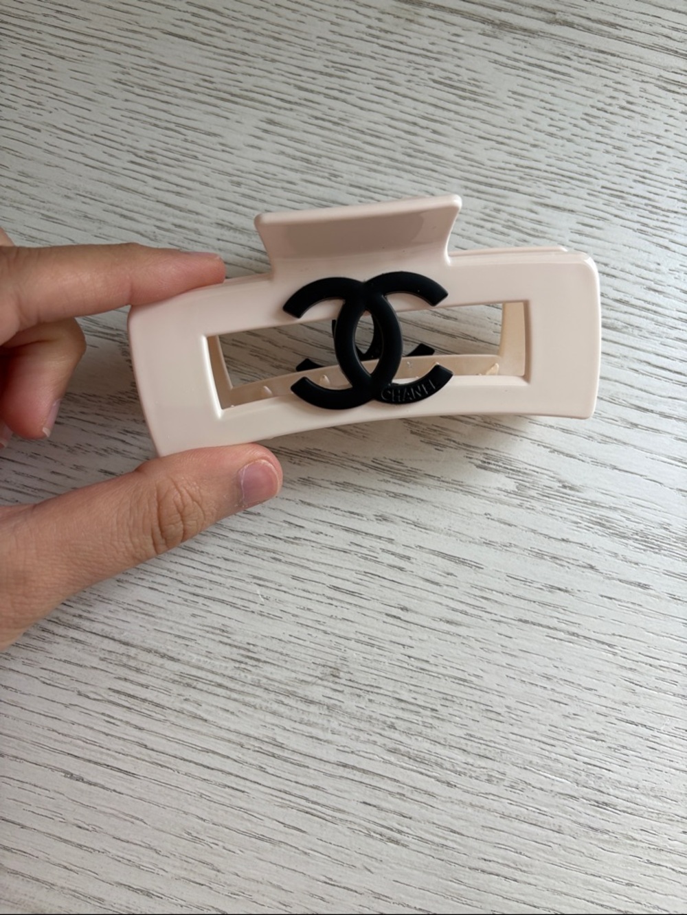 Beige Resin Logo Hair Claw Clip